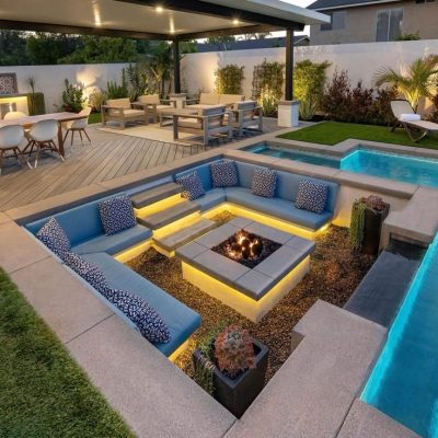 modern backyard with curves